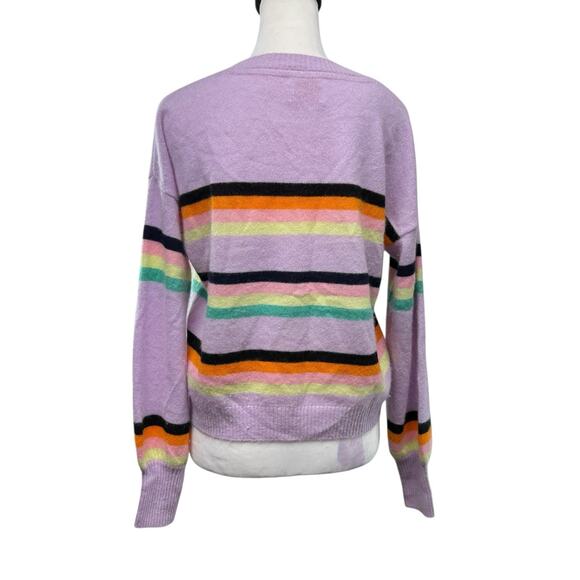 Brodie Cashmere Pop Striped Sweater Women Size S Crew Neck Pullover Purple Crop - Picture 5 of 8